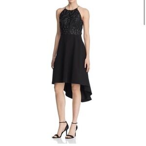 Aidan By Aidan Mattox Black Embellished Appliqué Cocktail Dress High Low Size 6